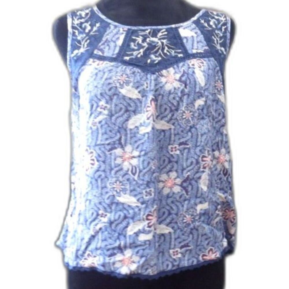 Mason & Belle Women's Tempesta Floral Lace Yoke Tank Boho Blue M EUC - Picture 1 of 5